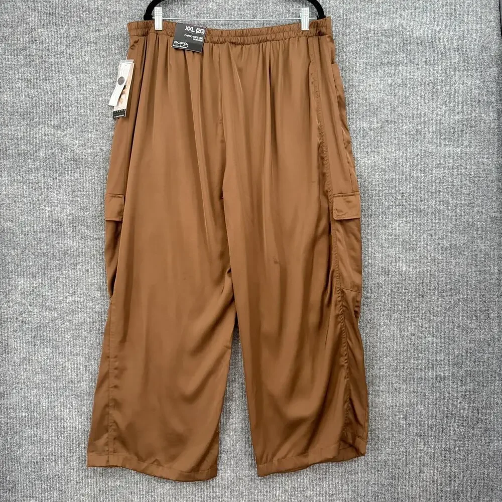 Sofia Vergara Womens Satin Cargo Wide Leg Pants Sz 20 XXL Brown Dressy High Rise